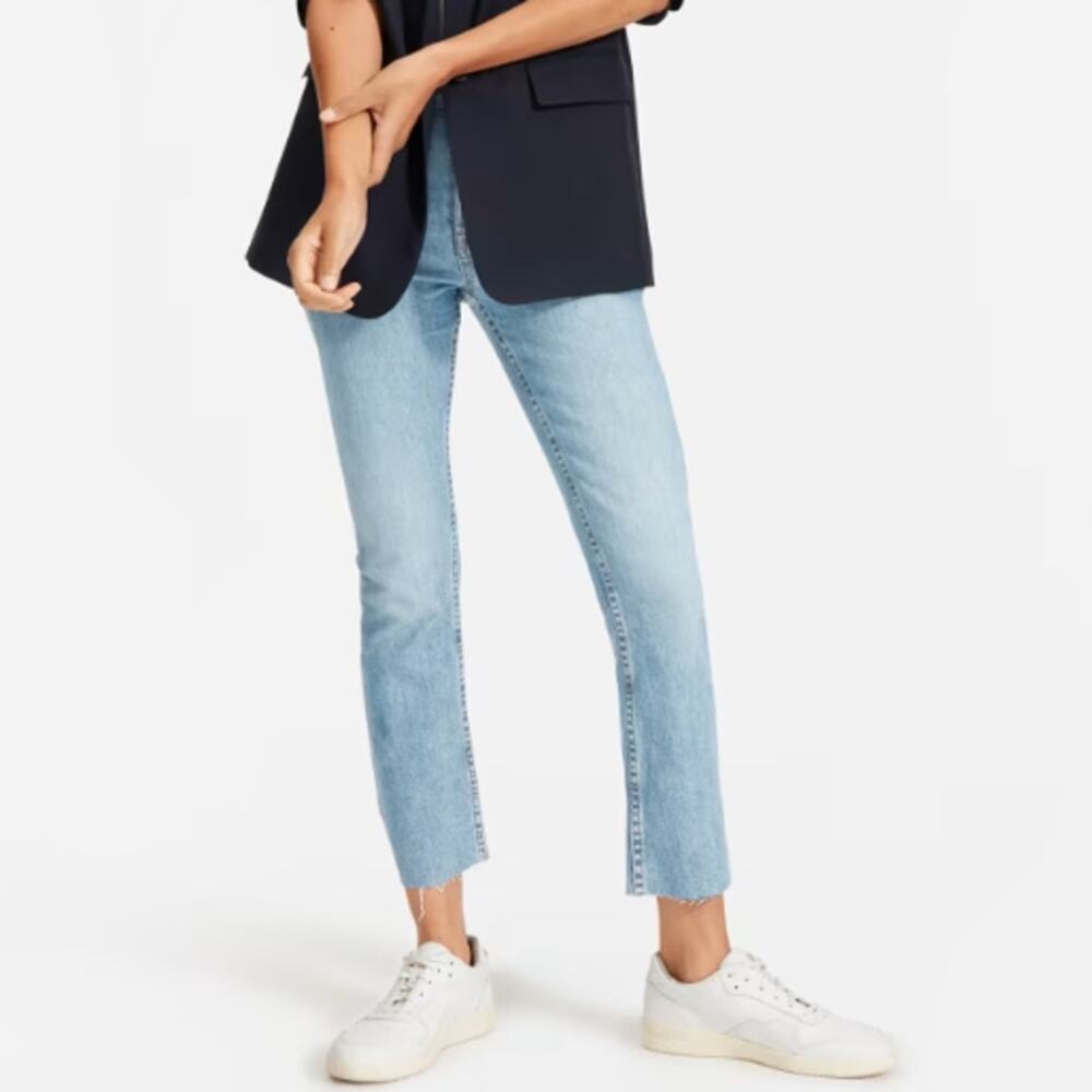 Everlane High Rise Kick Crop Jean Denim Raw Hem Cotton Blend Size 25